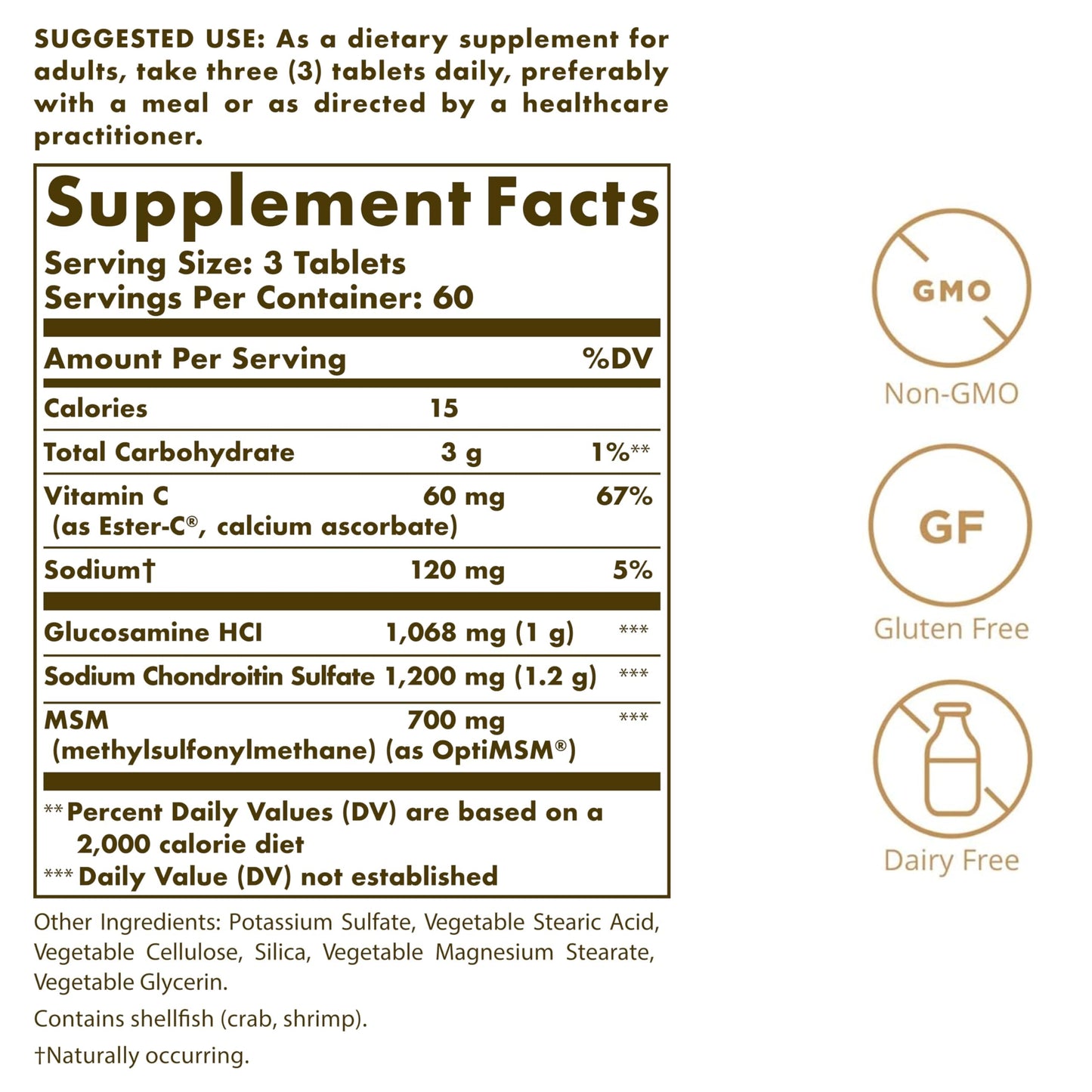 Solgar Extra Strength Glucosamine Chondroitin MSM w/Ester-C, 180 Tablets