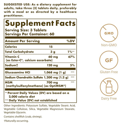 Solgar Extra Strength Glucosamine Chondroitin MSM w/Ester-C, 180 Tablets