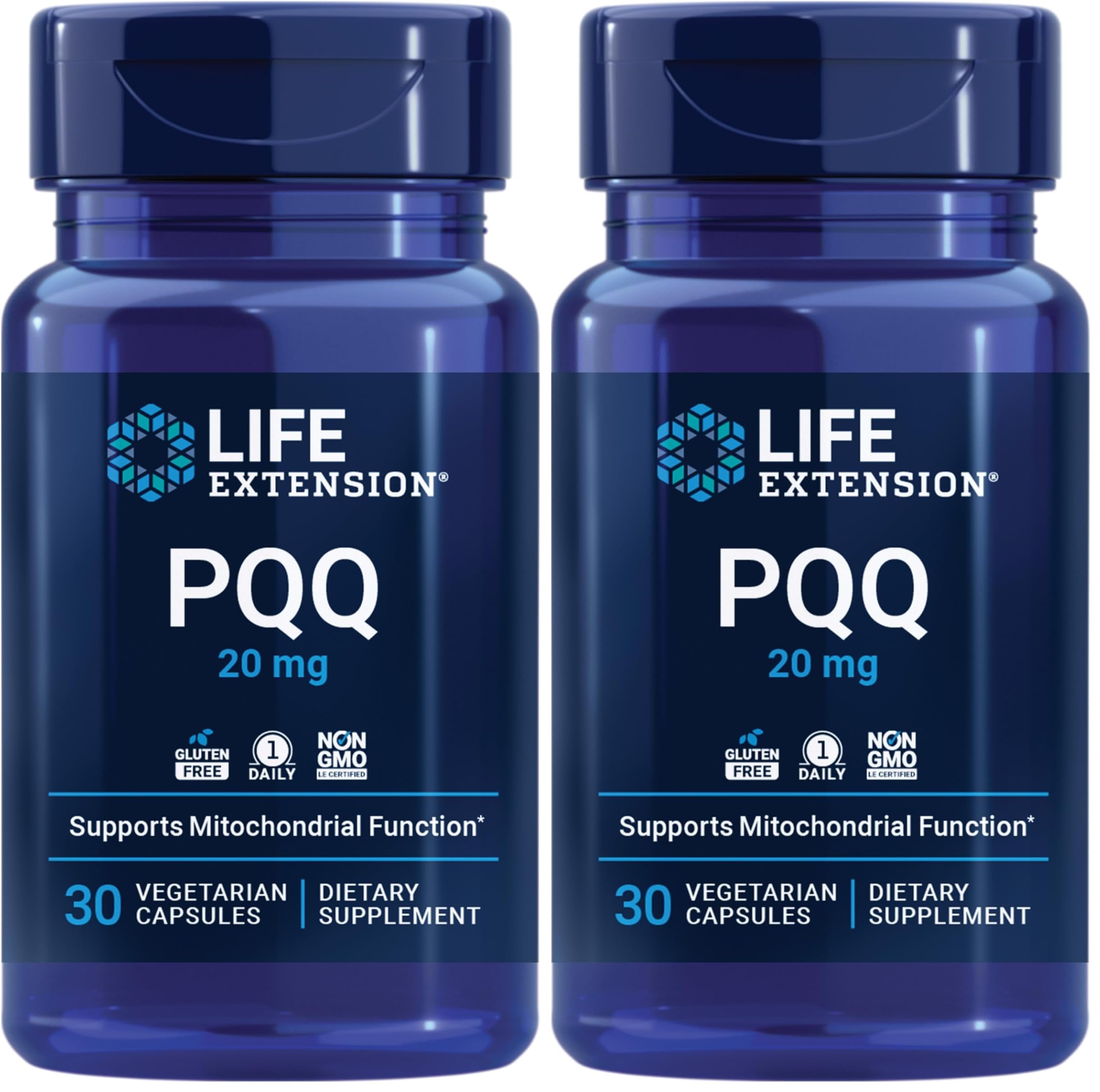 Life Extension PQQ, pyrroloquinoline Quinone, 20 mg, Promotes The Growth of New Mitochondria, Gluten-Free, Non-GMO, Vegetarian, 1 Daily, 30 Capsules (Pack of 2)