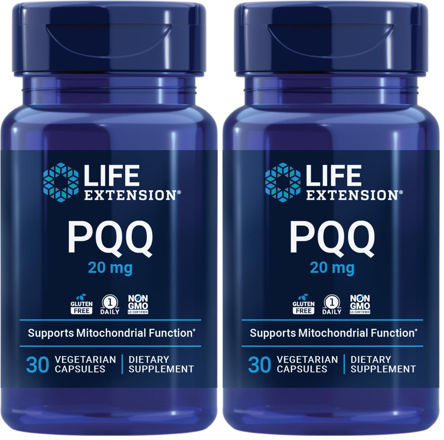 Life Extension PQQ, pyrroloquinoline Quinone, 20 mg, Promotes The Growth of New Mitochondria, Gluten-Free, Non-GMO, Vegetarian, 1 Daily, 30 Capsules (Pack of 2)