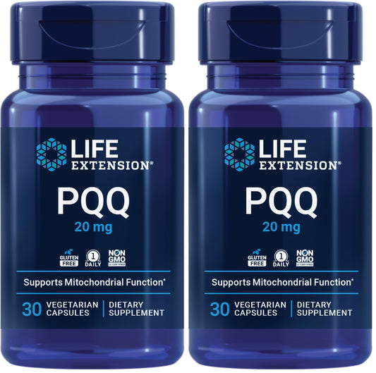 Life Extension PQQ, pyrroloquinoline Quinone, 20 mg, Promotes The Growth of New Mitochondria, Gluten-Free, Non-GMO, Vegetarian, 1 Daily, 30 Capsules (Pack of 2)