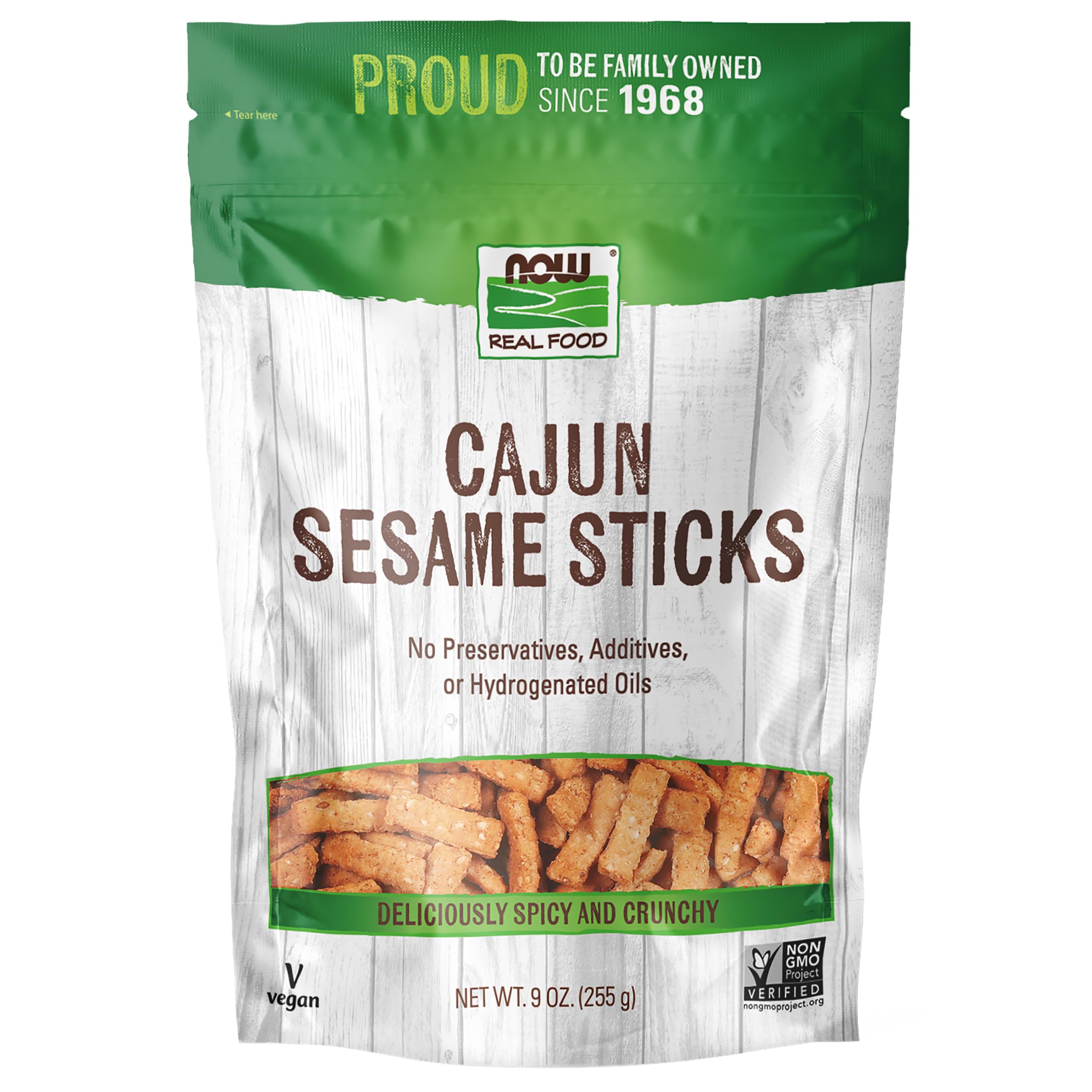 NOW Foods, Cajun Sesame Sticks, Product of the USA, No Preservatives, Additives or Hydrogenated Oils, Delicious Spicy Cajun Flavor, Certified Non-GMO, 9-Ounce (Packaging May Vary)