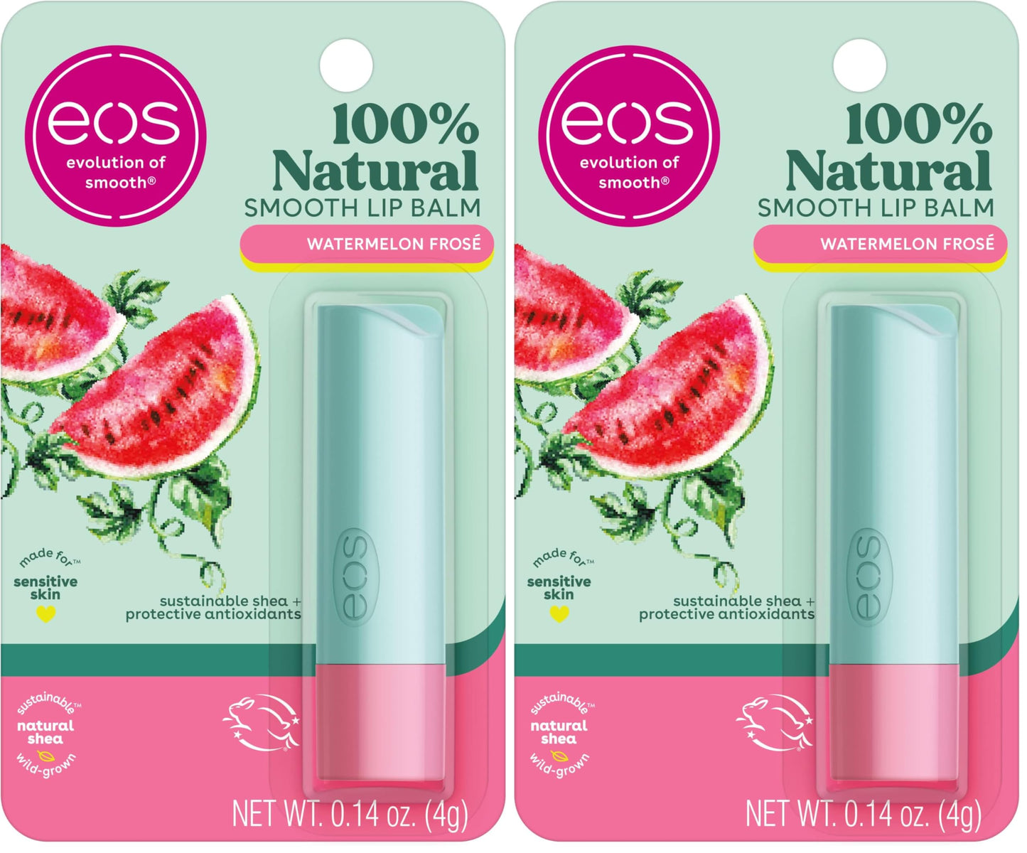 eos 100% Natural Lip Balm- Watermelon Frosé, Dermatologist Recommended for Sensitive Skin, All-Day Moisture Lip Care, 0.14 oz (Pack of 2)