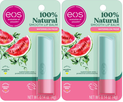 eos 100% Natural Lip Balm- Watermelon Frosé, Dermatologist Recommended for Sensitive Skin, All-Day Moisture Lip Care, 0.14 oz (Pack of 2)