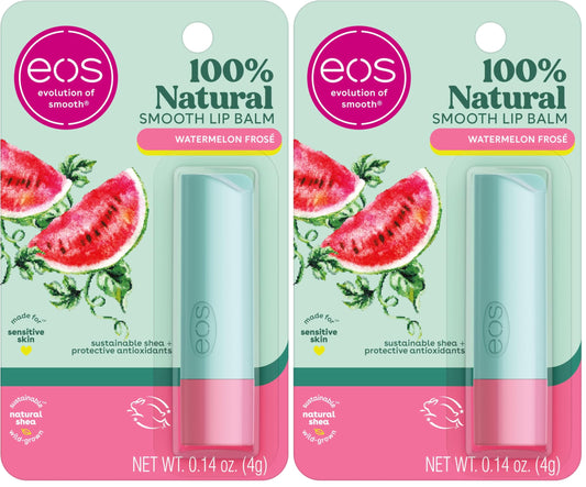 eos 100% Natural Lip Balm- Watermelon Frosé, Dermatologist Recommended for Sensitive Skin, All-Day Moisture Lip Care, 0.14 oz (Pack of 2)