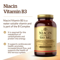 Solgar Niacin (Vitamin B3) 500 mg, 250 Vegetable Capsules - Energy Metabolism - Non-GMO, Vegan, Gluten Free, Dairy Free, Kosher - 250 Servings