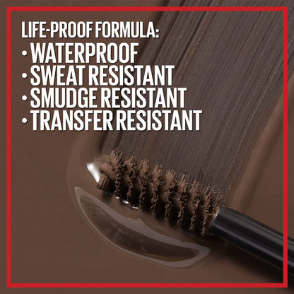 Maybelline Tattoo Studio Brow Styling Gel, Waterproof Eyebrow Make Up, Brow Tint for Up to 36HR Wear, Soft Brown, 1 Count