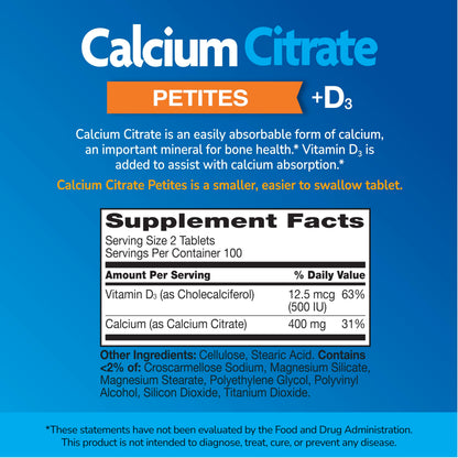 21st Century Calcium Citrate + D3 Petites, Easy to Swallow, 200 Count