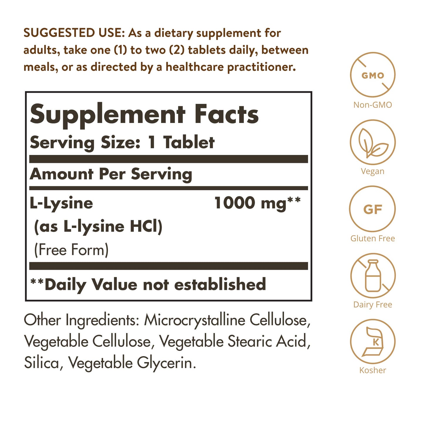 Solgar L-Lysine 1000 mg, 100 Tablets - Enhanced Absorption and Assimilation