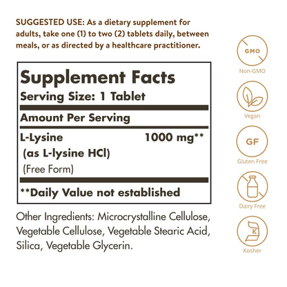 Solgar L-Lysine 1000 mg, 100 Tablets - Enhanced Absorption and Assimilation
