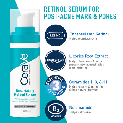 CeraVe Acne Skin Care Set, Foaming Cleanser + Retinol Serum + AM&PM Lotion