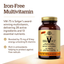 Solgar Iron-Free Formula VM-75, 90 Tablets - Vitamins A, B6, B12, C, D, E
