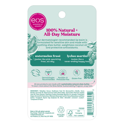 eos 100% Natural Lip Balm Sticks- Watermelon Frosé & Lychee Martini, 2-Pack