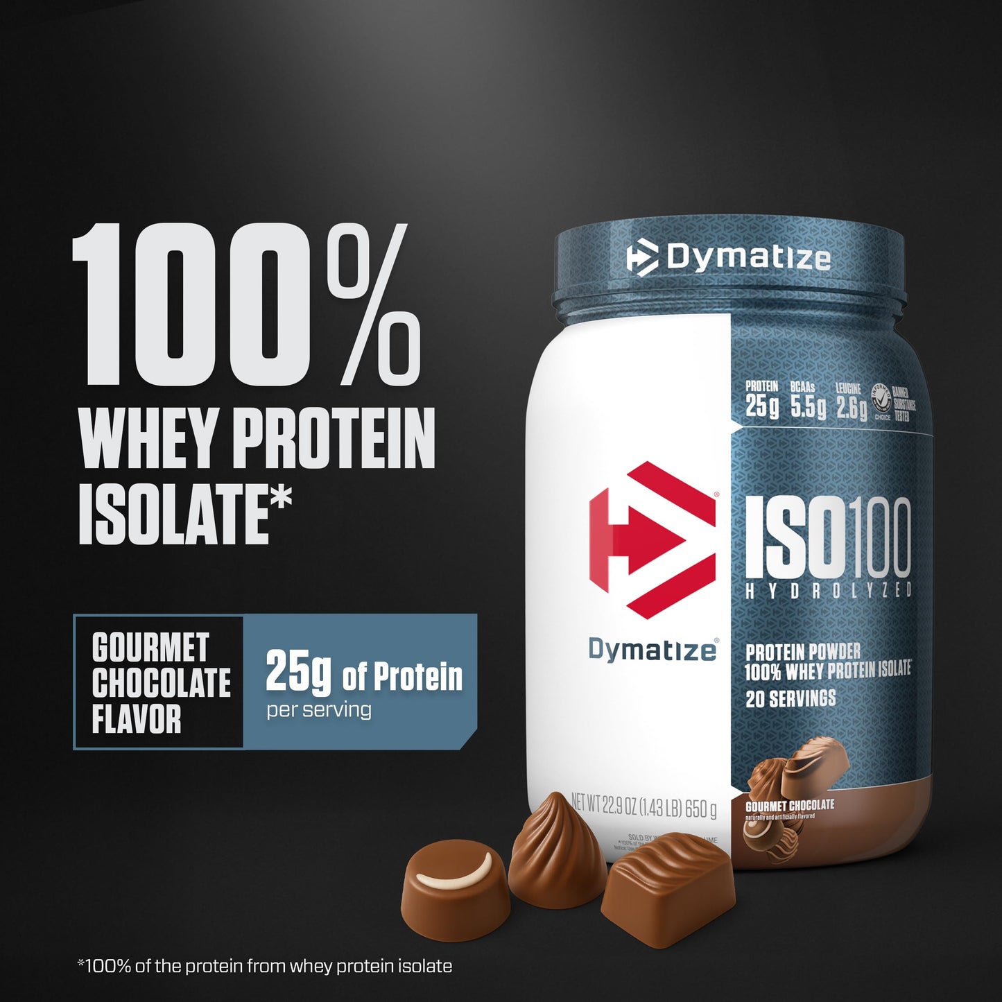 Dymatize ISO100 Protein Powder, 100% Whey Isolate, Gourmet Chocolate