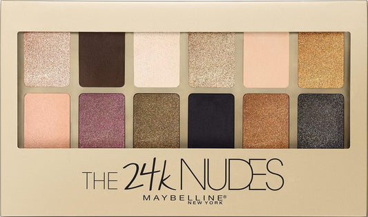 Maybelline The 24K Nudes Gold Eyeshadow Palette Makeup, 12 Pigmented Matte & Shimmer Shades, Blendable Powder, 1 Count