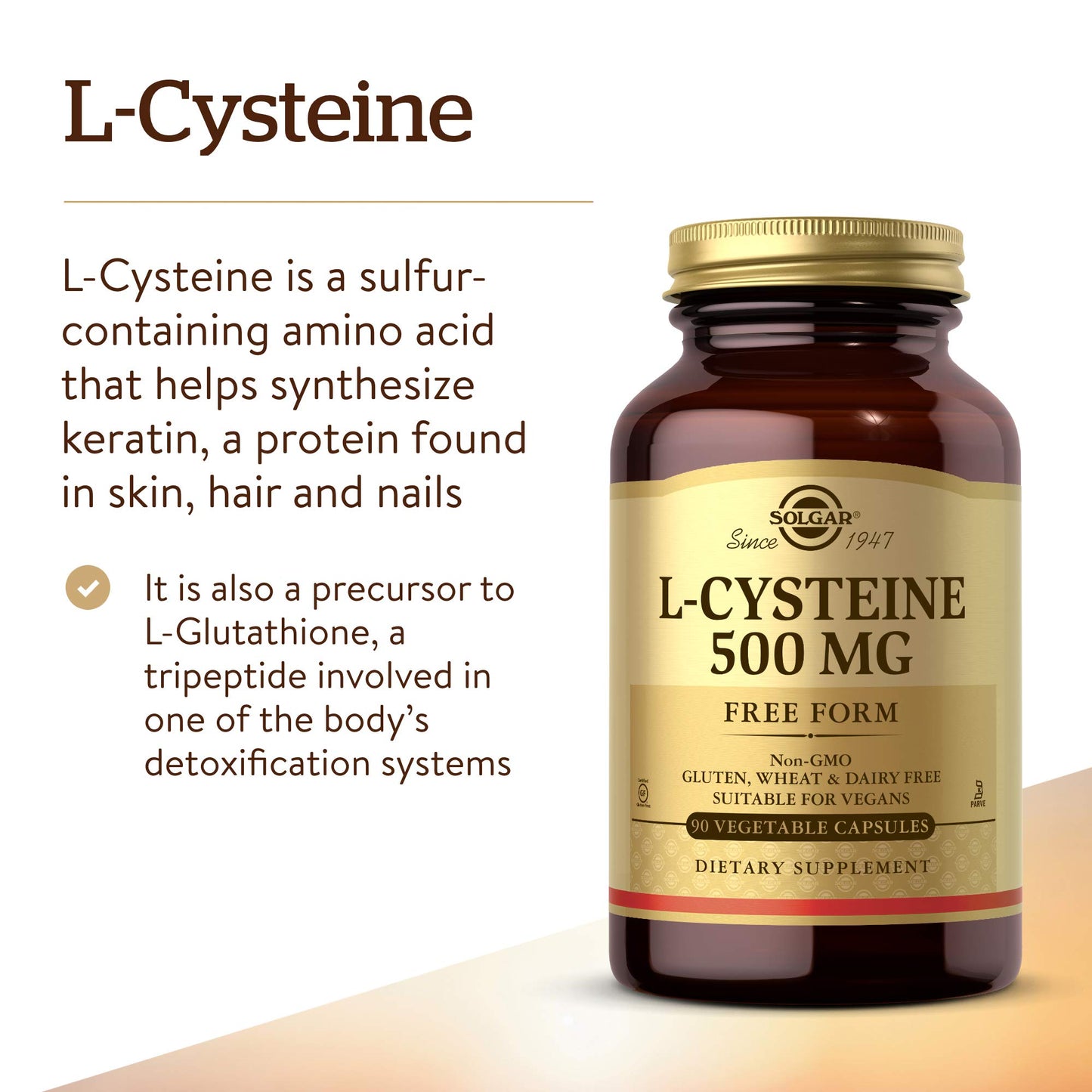 Solgar L-Cysteine 500 mg, 90 Vegetable Capsules - Free Form Amino Acid