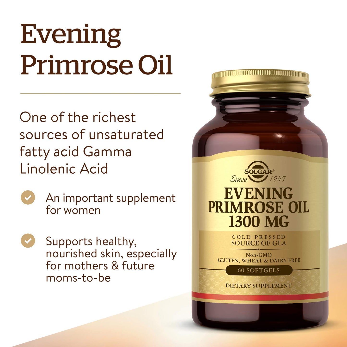 Solgar Evening Primrose Oil 1300 mg, 60 Softgels - Supports Skin Health