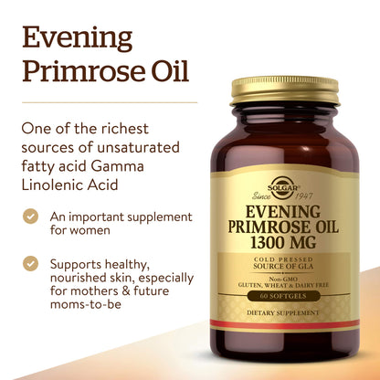 Solgar Evening Primrose Oil 1300 mg, 60 Softgels - Supports Skin Health