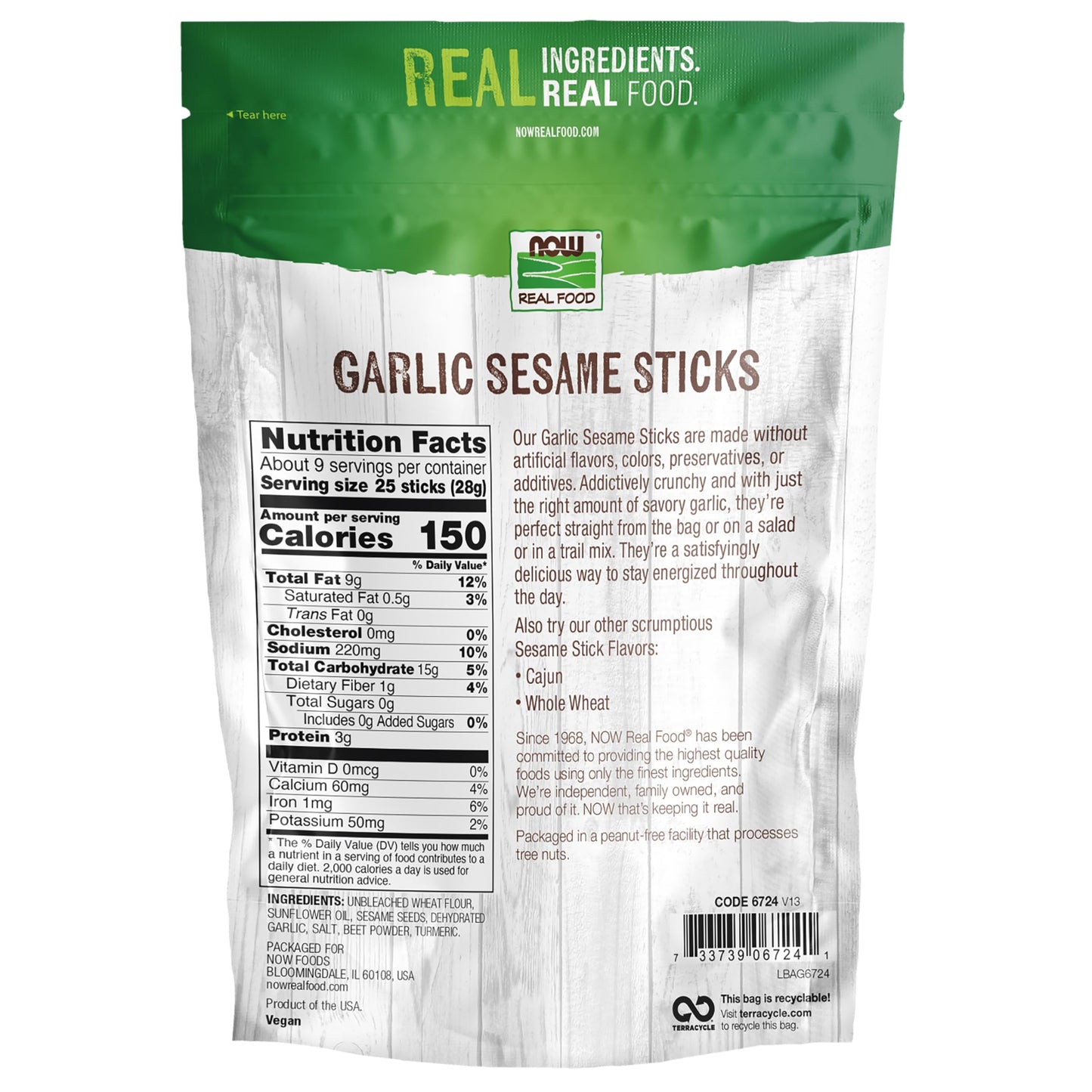 NOW Foods, Garlic Sesame Sticks, Product of the USA, Certified Non-GMO, 9-Ounce (Packaging May Vary)