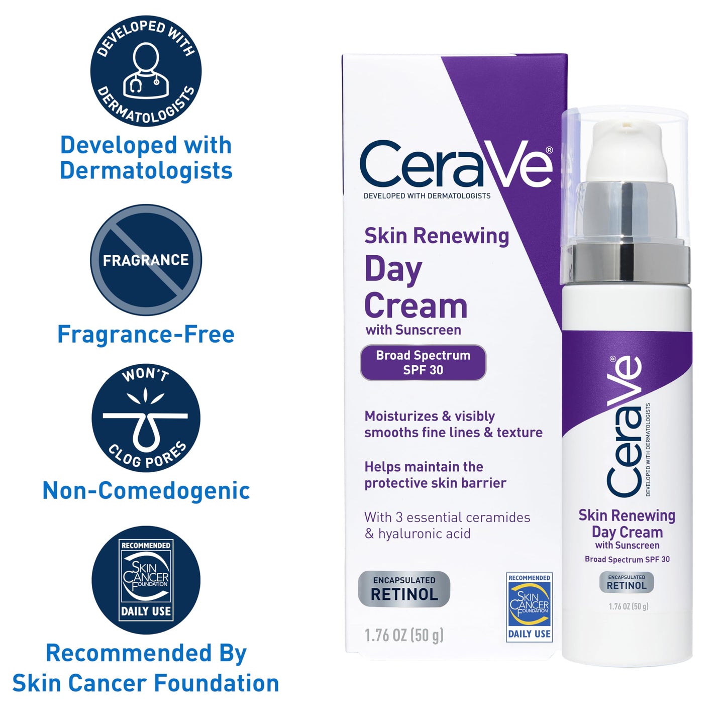 CeraVe Day Cream, Anti-Aging Retinol Face Moisturizer with SPF 30, 1.76oz