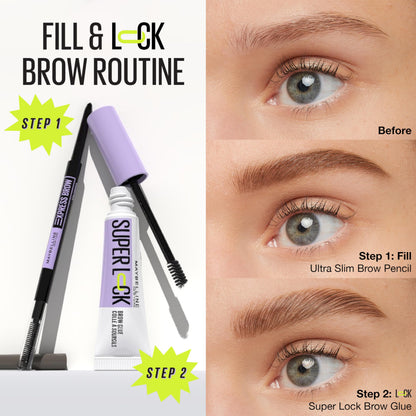 Maybelline Super Lock Brow Glue Eyebrow Gel, Lightweight and Waterproof Tinted Brow Gel For Up To 24HR Hold, Deep Brown, 1 Count