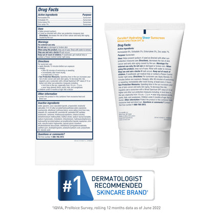 CeraVe Hydrating Sheer Sunscreen SPF 30 with Hyaluronic Acid, 3oz
