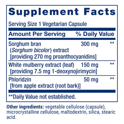 Life Extension Tri Sugar Shield®, Sorghum bran, White Mulberry, phloridzin Apple polyphenol, Three Botanical extracts Promote Healthy Glucose Metabolism, Gluten-Free, Non-GMO, Vegetarian, 60 Capsules