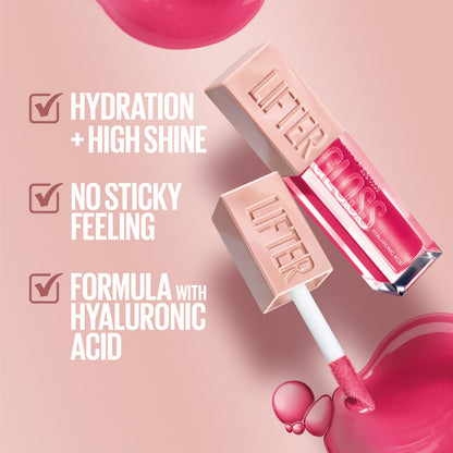 Maybelline Lifter Gloss, Hydrating Lip Gloss with Hyaluronic Acid, High Shine for Plumper Looking Lips, Silk, Warm Mauve Neutral, 0.18 Ounce