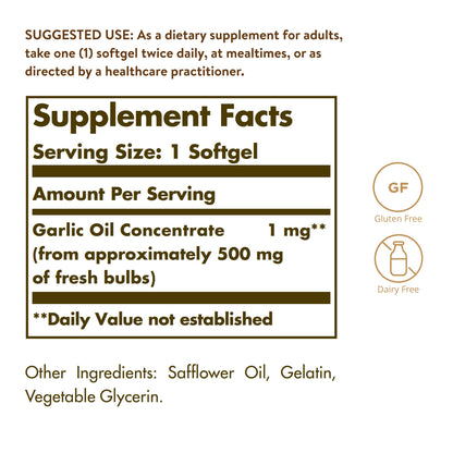 Solgar Garlic Oil Perles, 250 Softgels - Natural Cardiovascular Support