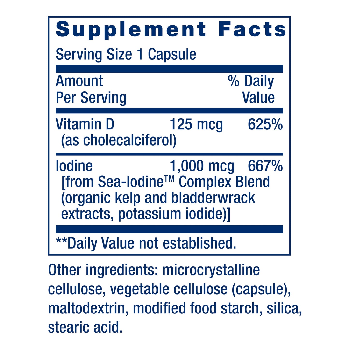 Life Extension Vitamin D3 with Sea-Iodine™, 125 mcg (5000 IU) – Immune Support, Bone Health, Thyroid Health – 1 Daily, Gluten-Free, Non-GMO – 60 Capsules