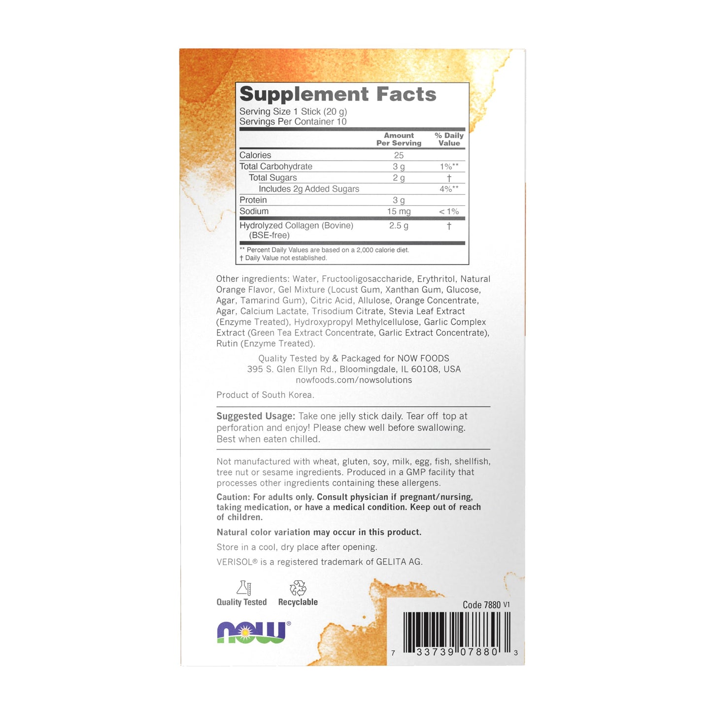 Now Foods Solutions, Collagen Jelly Beauty Complex, Sweet Orange Flavor, 10 Jelly Sticks