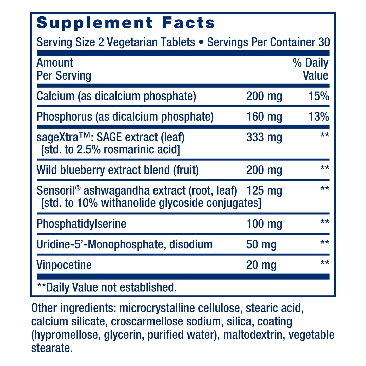 Life Extension Cognitex® Elite, sage, Blueberry, ashwagandha, phosphatidylserine, vinpocetine, Attention, Focus, Mood & Memory, Gluten-Free, Non-GMO, Vegetarian, 60 Tablets