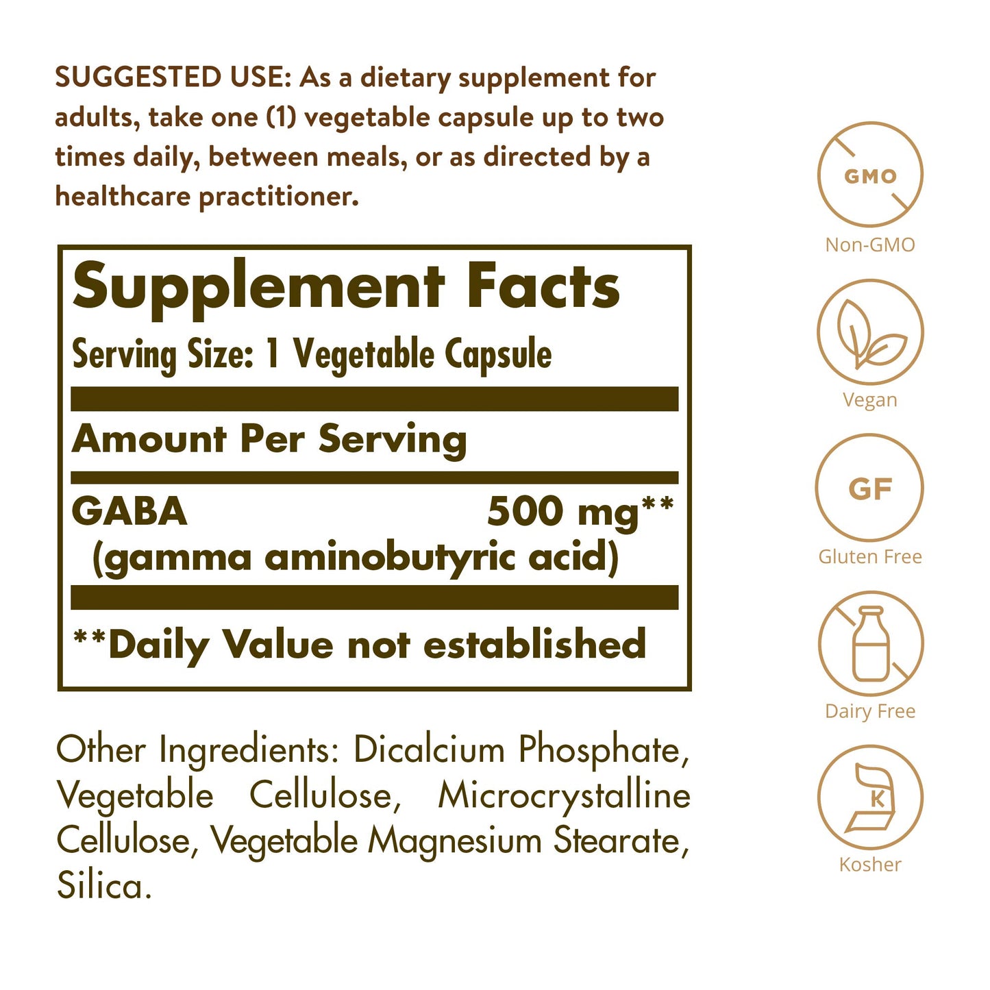 Solgar GABA 500 mg, 100 Vegetable Capsules, Nervous System Support