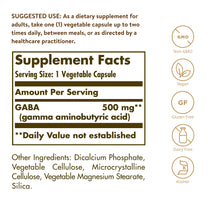 Solgar GABA 500 mg, 100 Vegetable Capsules, Nervous System Support