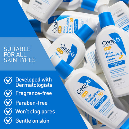 CeraVe PM Facial Moisturizing Lotion, 3 Ounce + AM Facial Moisturizing Lotion SPF 50, 3 Oz