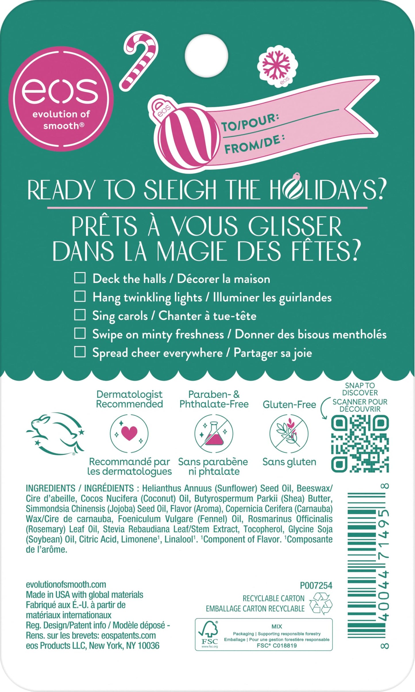 eos Holiday 24H Moisture Super Balm, Candy Cane Swirl, Limited Edition, Stocking Stuffers, Holiday Lip Mask, 0.35 fl oz