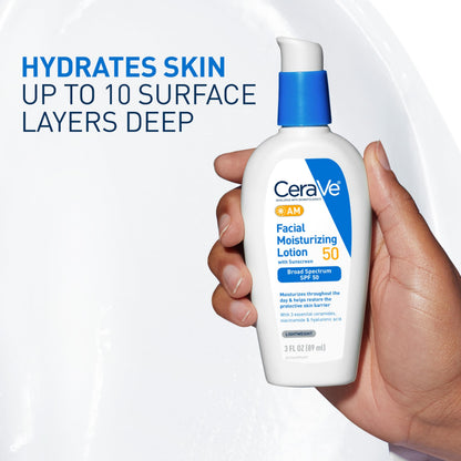 CeraVe PM Facial Moisturizing Lotion, 3 Ounce + AM Facial Moisturizing Lotion SPF 50, 3 Oz