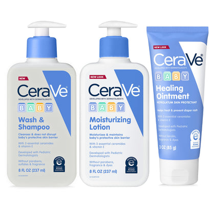 CeraVe Baby Bath Set, Wash & Shampoo, Moisturizing Lotion, Healing Ointment