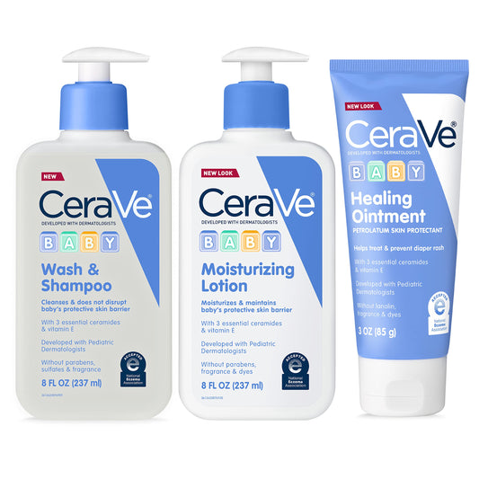 CeraVe Baby Bath Set, Wash & Shampoo, Moisturizing Lotion, Healing Ointment