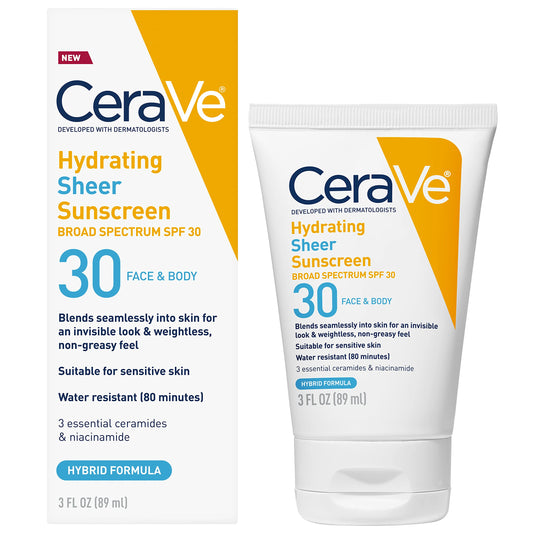 CeraVe Hydrating Sheer Sunscreen SPF 30 with Hyaluronic Acid, 3oz