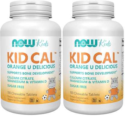 NOW Supplements, Kid Cal with Calcium Citrate, Magnesium and Vitamin D, Tart Orange, 100 Chewables, Packaging May Vary (Pack of 2)