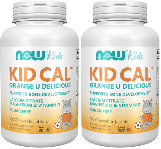 NOW Supplements, Kid Cal with Calcium Citrate, Magnesium and Vitamin D, Tart Orange, 100 Chewables, Packaging May Vary (Pack of 2)