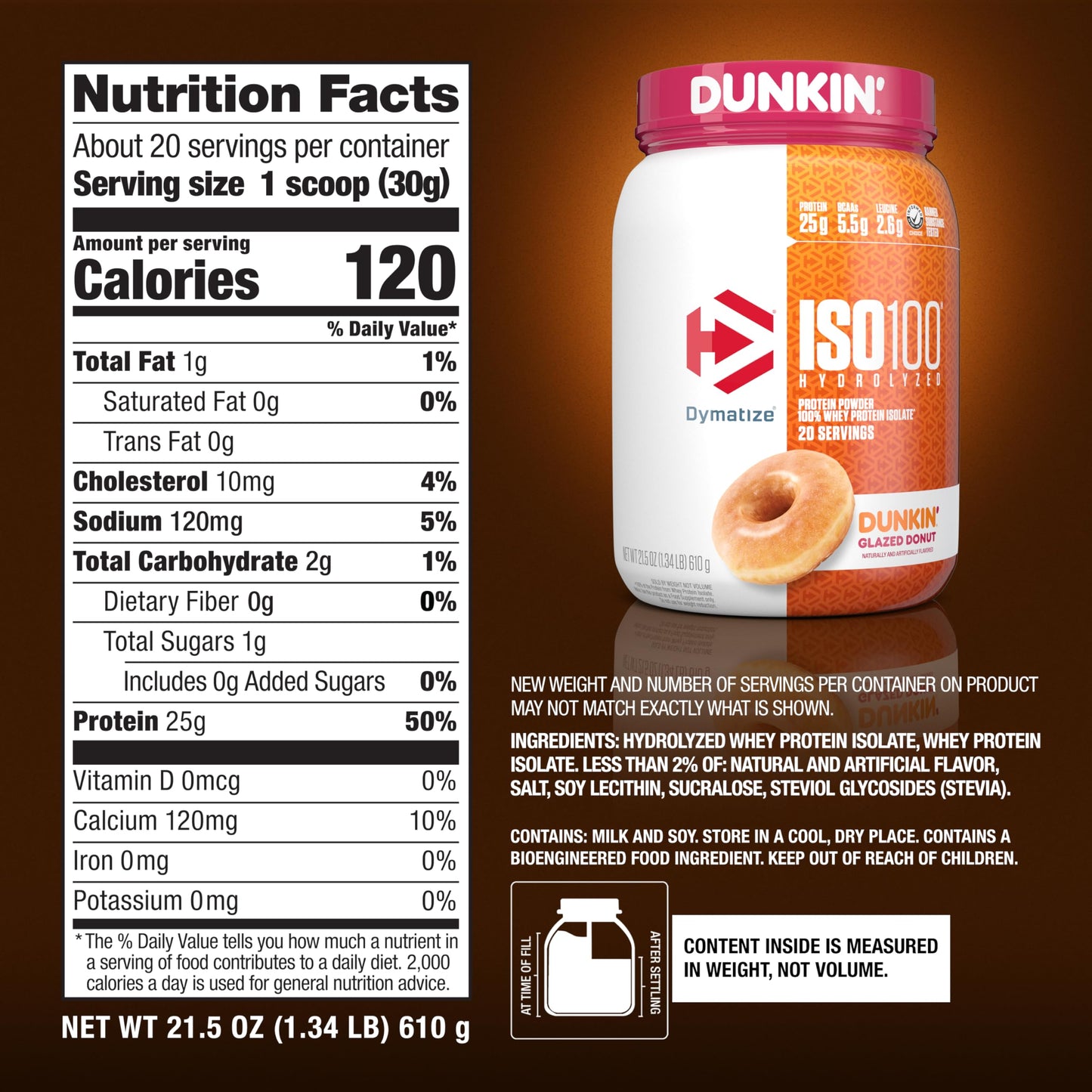 Dymatize ISO100 Protein Powder, 100% Whey Isolate, Dunkin' Glazed Donut