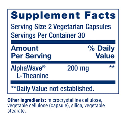 Life Extension L-Theanine, Amino Acid theanine, Calm, Relaxation, Mood, Gluten-Free, Non-GMO, Vegetarian, 200 mg, 60 Capsules