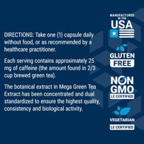 Life Extension Lightly Caffeinated Mega Green Tea Extract, Camellia sinensis Extract with Concentrated EGCG polyphenol Content, Gluten-Free, Non-GMO, Vegetarian, 100 Capsules