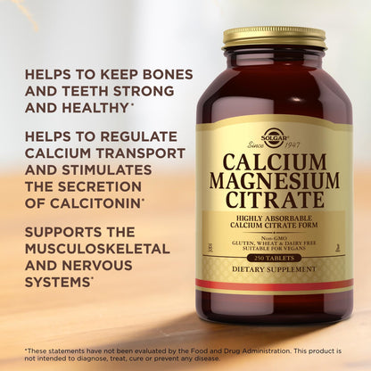 Solgar Calcium Magnesium Citrate, 250 Tablets (Pack of 2) - Supports Healthy Bones & Teeth - Musculoskeletal & Nervous System Support - Highly Absorbable - Non-GMO and Vegan - 100 Total Servings