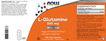 Now L-Glutamine 500mg 300 Veg Capsules - Non-GMO Supplement - Vegan Lglutamine Caps