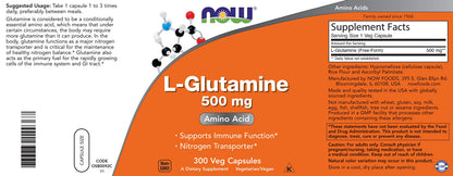 Now L-Glutamine 500mg 300 Veg Capsules - Non-GMO Supplement - Vegan Lglutamine Caps