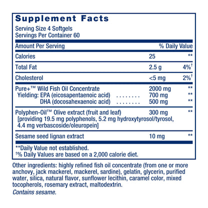Life Extension Super Omega-3 EPA/DHA Fish Oil, Sesame Lignans & Olive Extract – Heart Health, Brain Health, Inflammation Health Support, Gluten-Free, Easy to Swallow, Non-GMO, 240 Softgels