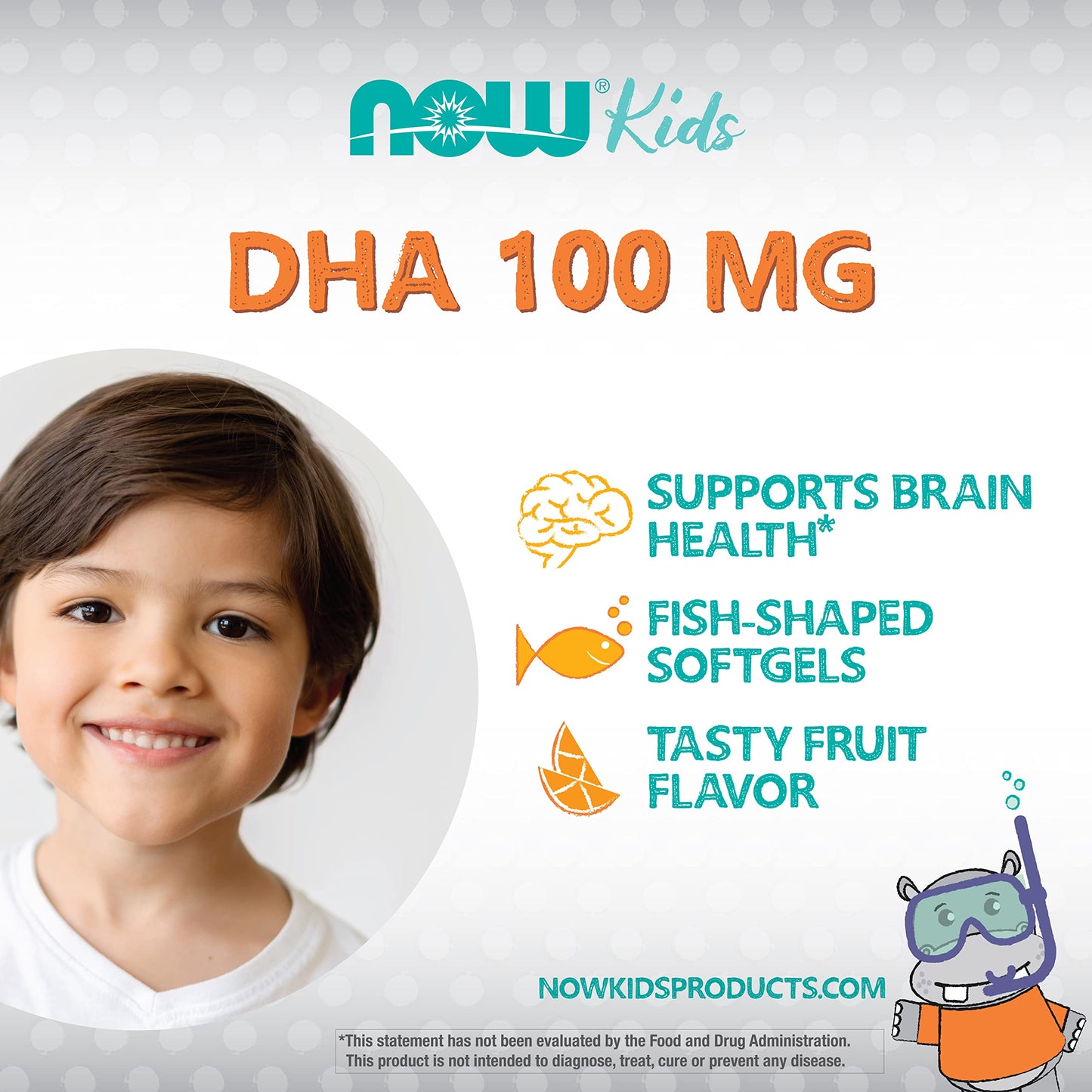NOW Foods Supplements, DHA Kids 100 mg, Supports Brain Health*, Fruit Flavor, 60 Chewable Softgels, packaging may vary